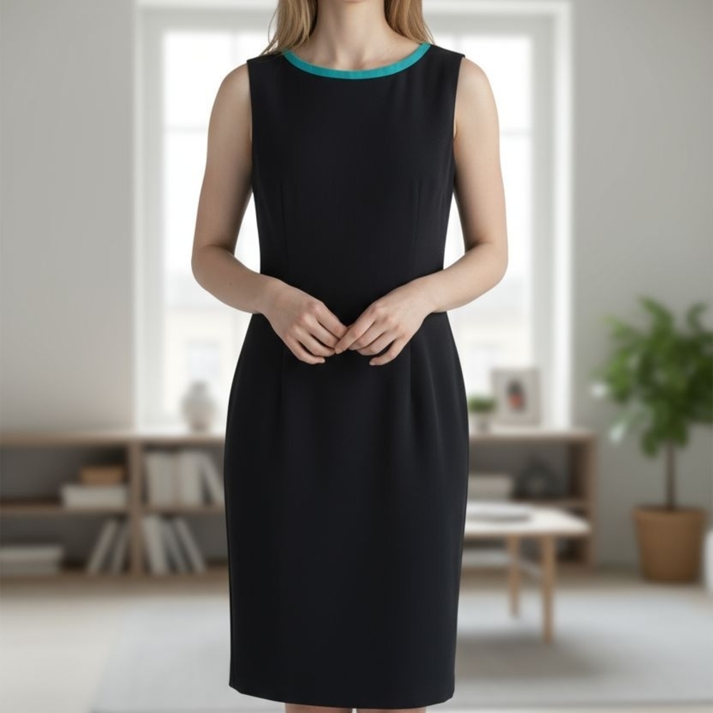 Chic Navy Midi Dress with Teal Trim